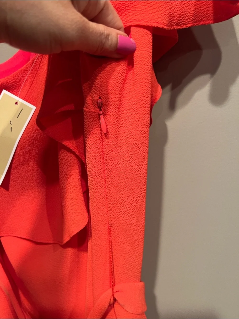 Michael Kors One-Shoulder Ruffle Tie-Waist Dress - Coral
